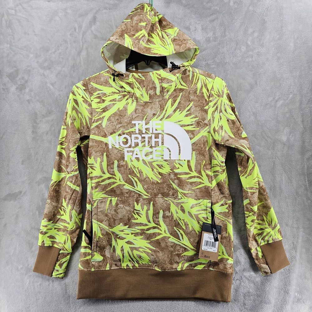 The North Face Tekno‎ Pullover Hoodie Womens Small Brown Neon Green Floral Camo